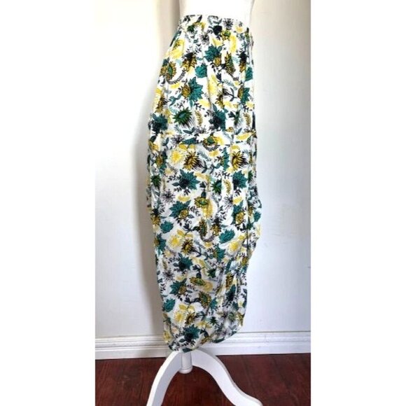 Boho Floral Womens Ruched Maxi Skirt Elastic Waist Yellow Blue - Picture 3 of 6